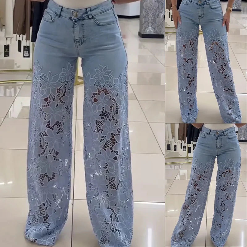 PANTALONES MUJER ENCAJE FLOR