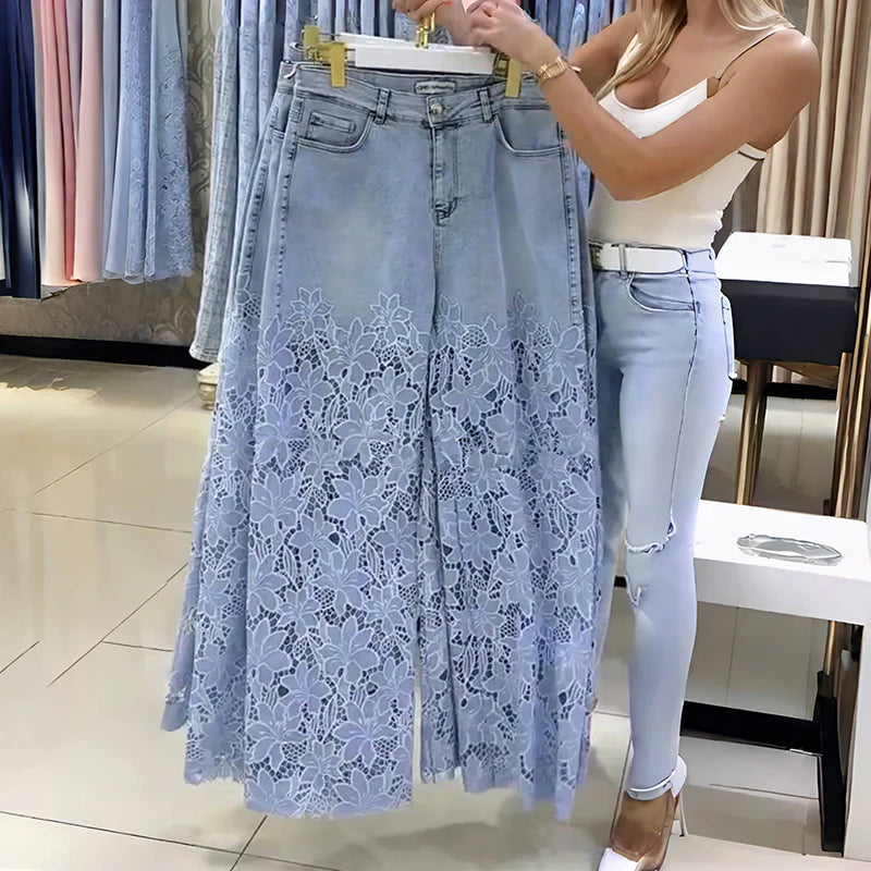 PANTALONES MUJER ENCAJE FLOR