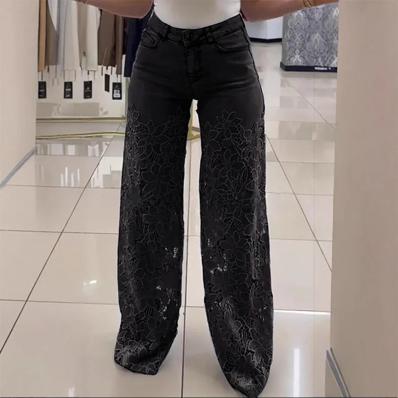 PANTALONES MUJER ENCAJE FLOR