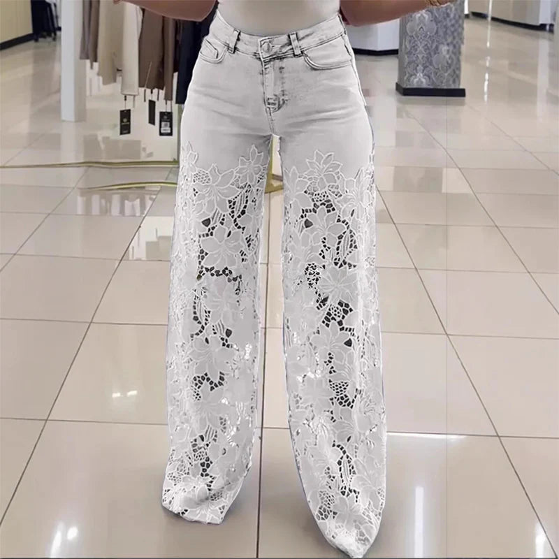 PANTALONES MUJER ENCAJE FLOR
