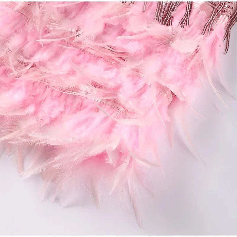 VESTIDO MARYLIN FLECOS/PLUMAS