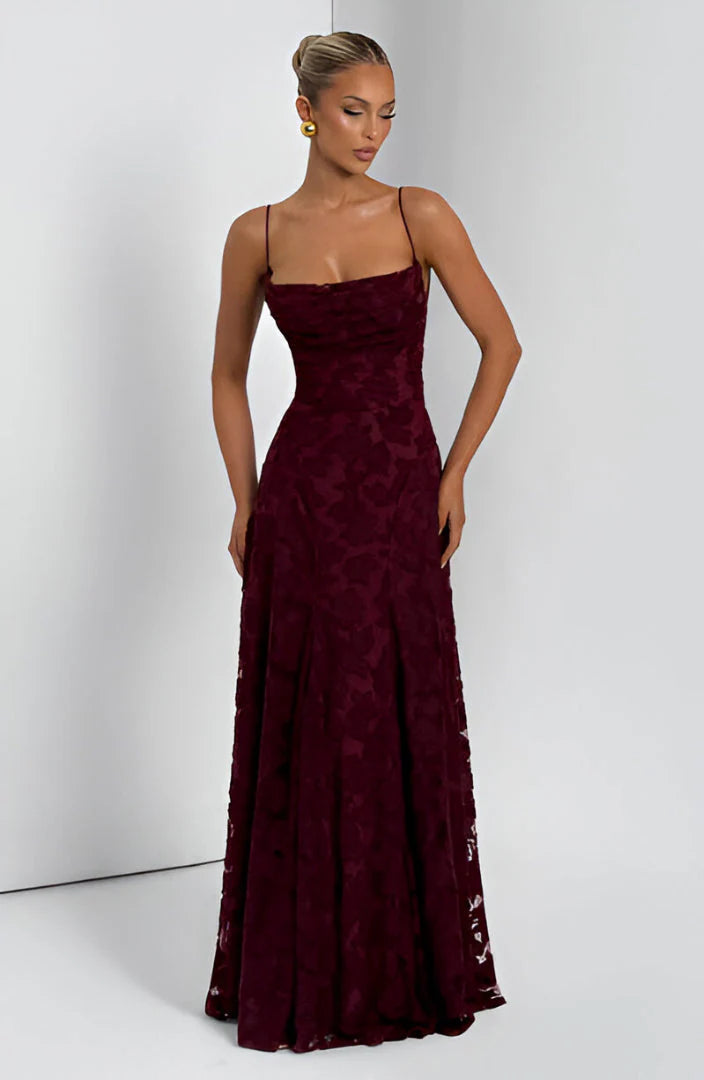 Vestido Maxi de Corset con Encaje Floral