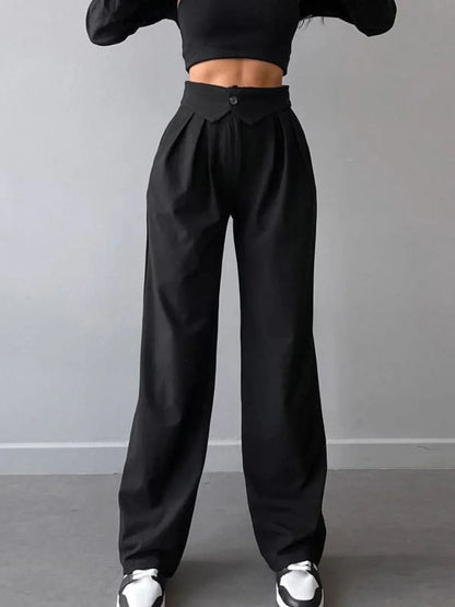 PANTALONES DE VESTIR DE PIERNA RECTA CON CINTURA CON PLIERA DE CALLE