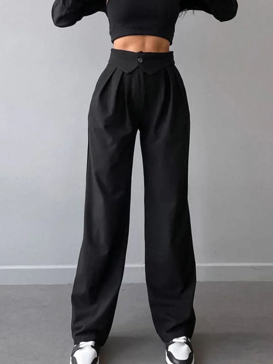 PANTALONES DE VESTIR DE PIERNA RECTA CON CINTURA CON PLIERA DE CALLE