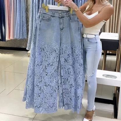 PANTALONES MUJER ENCAJE FLOR