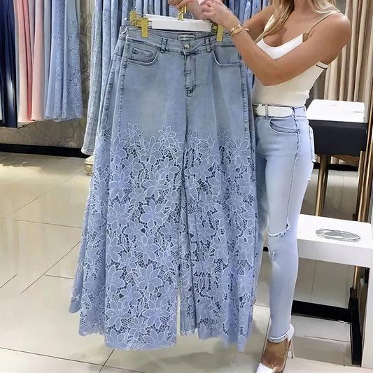 PANTALONES MUJER ENCAJE FLOR