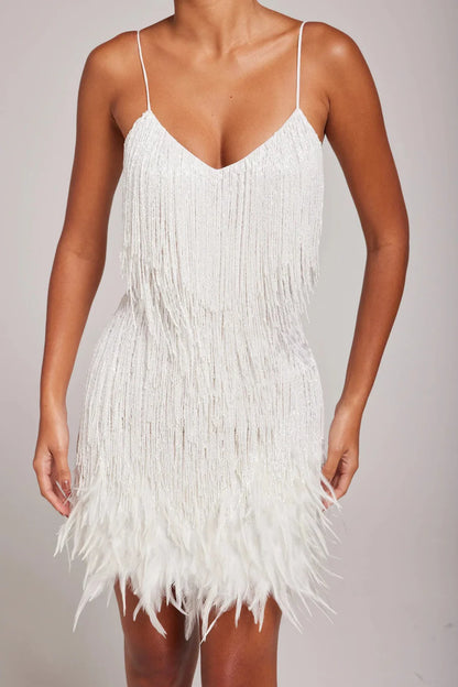 VESTIDO MARYLIN FLECOS/PLUMAS